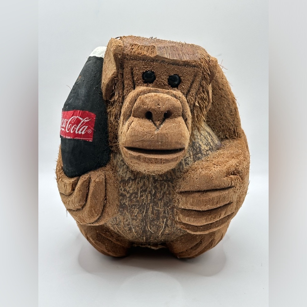Carved Coconut vintage quirky unique Coca Cola decor collector